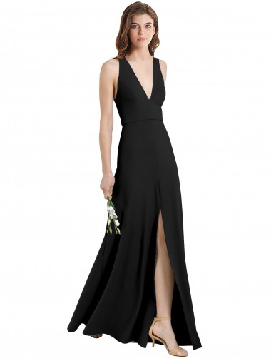 Sleek Halter V-Neck Long A-Line Stretch Crepe Prom Dress with Front Slit UK Website