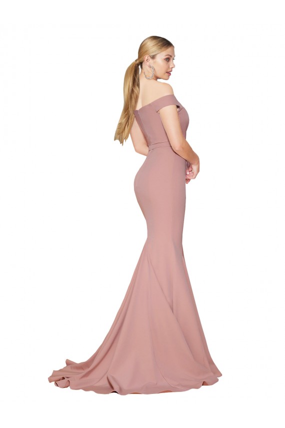 Off the Shoulder Sweetheart Long Sweep Train Crepe Prom Dress UK Website