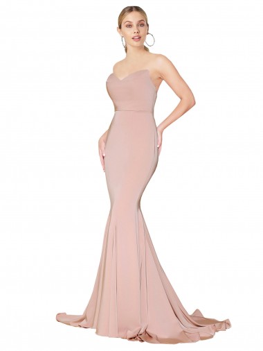 Sweep Train Sweetheart Long Mermaid Crepe Prom Dress Low Back UK Website