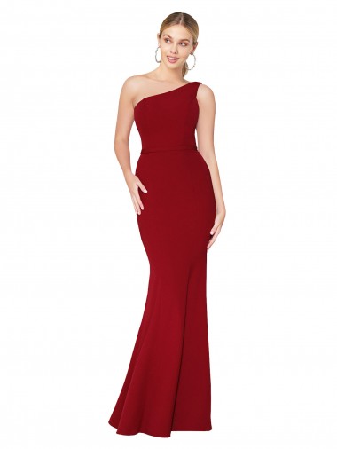 One Shoulder Long High Neck Sleeveless Mermaid Crepe Prom Dress UK Website