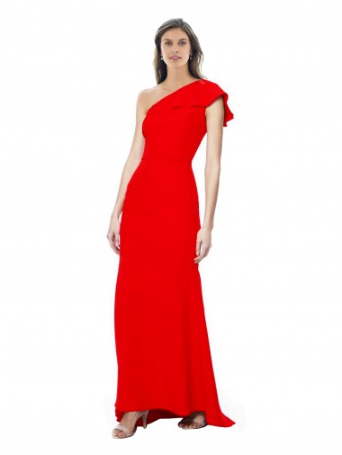 High Neck Ruffle Frill One Shoulder Maxi Crepe Prom Dress UK Website