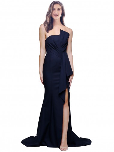 Long Strapless Sweep Train Low Back Crepe Prom Dress UK Website