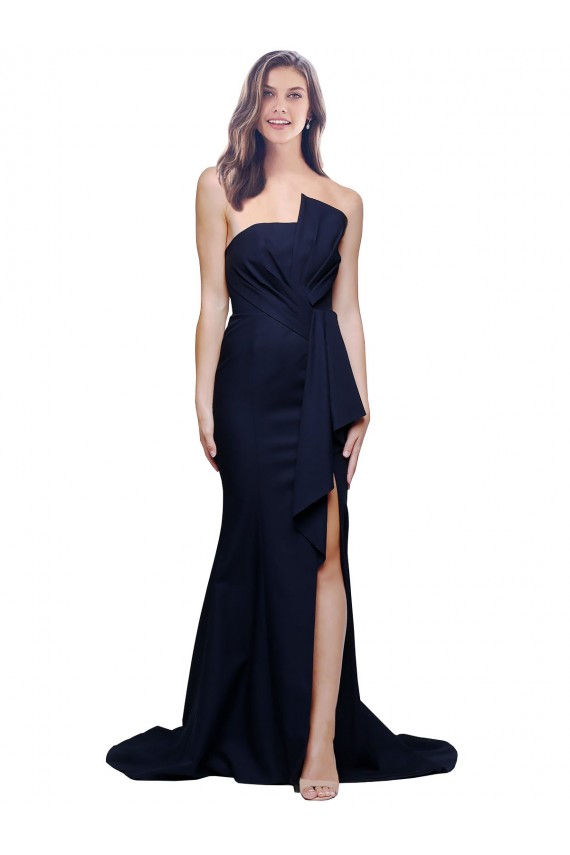 Long Strapless Sweep Train Low Back Crepe Prom Dress UK Website