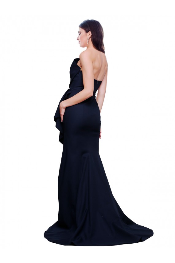 Long Strapless Sweep Train Low Back Crepe Prom Dress UK Website