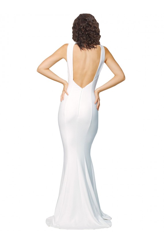 High Neck Low V-Back Long Crepe Prom Dress UK Website