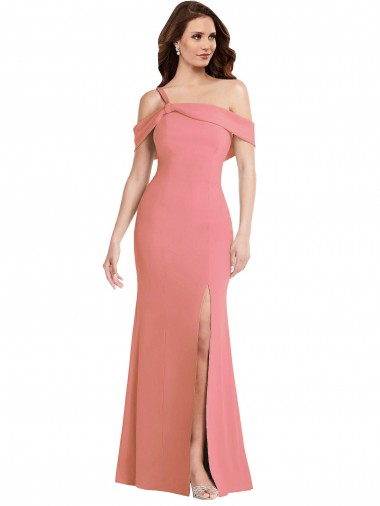 One Shoulder Draped Cuff Maxi Prom Dress with Front Slit UK Website