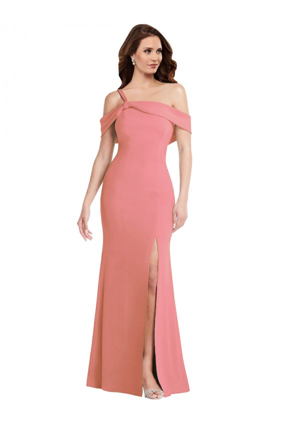 One Shoulder Draped Cuff Maxi Prom Dress with Front Slit UK Website