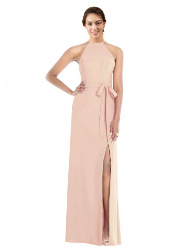 Halter Criss Cross Cutout Back Maxi Crepe Prom Dress UK Website