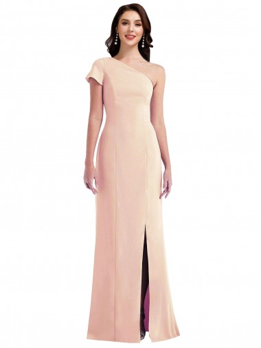 One Shoulder Cap Sleeves Trumpet Crepe Prom Dress with Front Slit UK Website