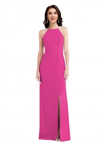 Open Back High Neck Halter Trumpet Crepe Prom Dress UK Website