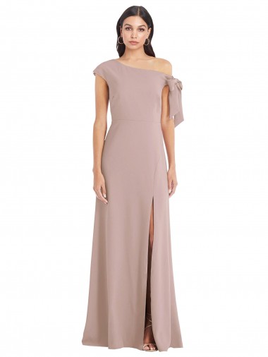 Off the Shoulder Tie Detail Maxi Crepe Prom Dress with Front Slit UK Website