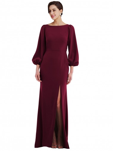 Bishop Sleeve Open Back Trumpet Crepe Prom Dress with Scarf Tie UK Website