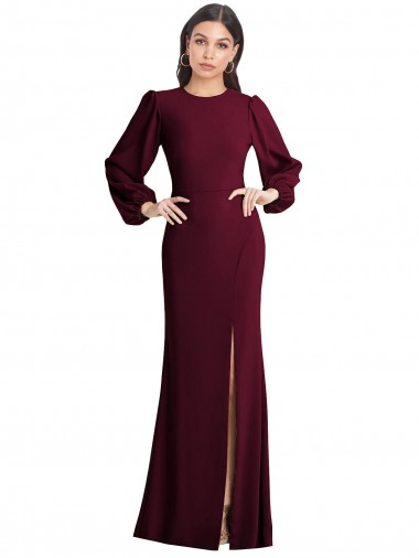 Puff Sleeves Long Maxi Briddesmaid Dress with Cutout Tie Back UK Website