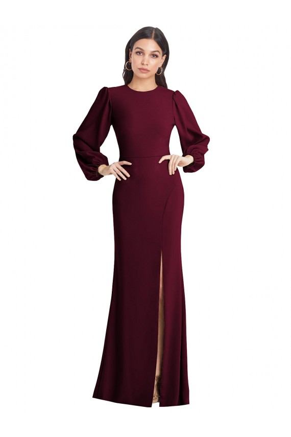 Puff Sleeves Long Maxi Briddesmaid Dress with Cutout Tie Back UK Website