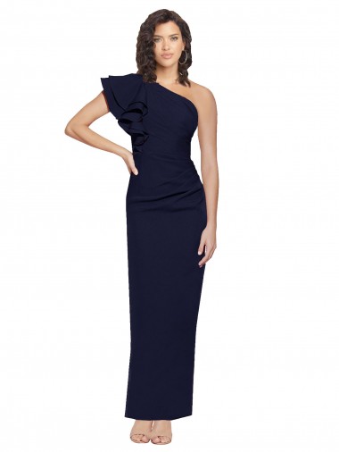 Ruched Floor Length Long Crepe Prom Dress with Shoulder Ruffles UK Website