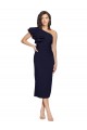 Ruched Midi Length Short Crepe Cocktail Prom Dress / Homecoming Dress with Shoulder Ruffles UK Website