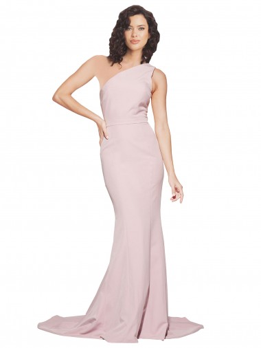 Long Sweep Train One Shoulder Crepe Prom Dress with Side Leg Split UK Website