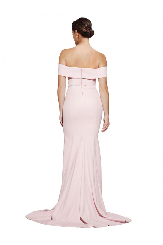 Off Shoulder Long Crepe Prom Dress with Straight Neckline and Side Split UK Website