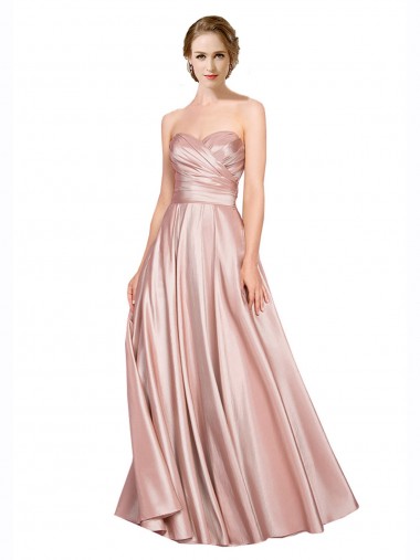 Long Plated Strapless Sweetheat Stretch Satin Prom Dress UK Website