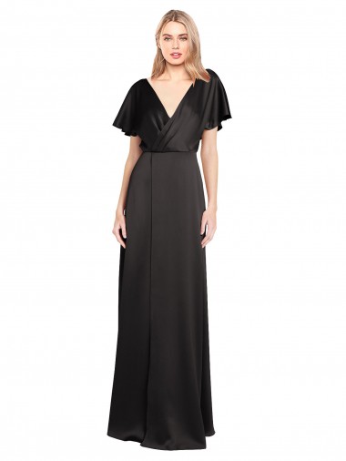 Cap Sleeves Open Back Long Stretch Satin Prom Dress UK Website