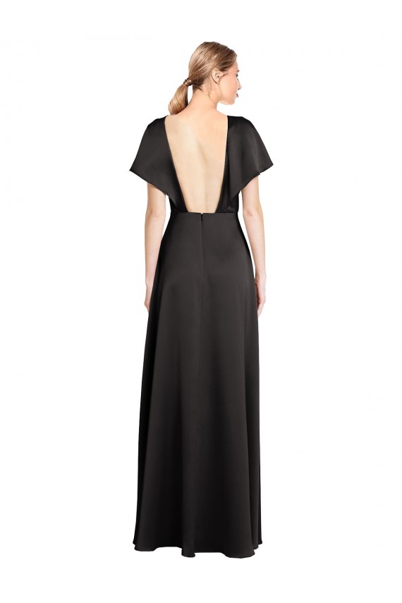 Cap Sleeves Open Back Long Stretch Satin Prom Dress UK Website