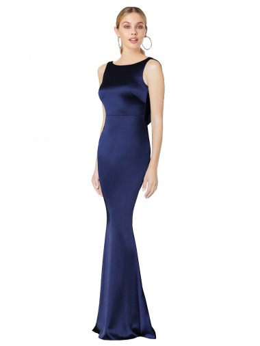 Sheath High Neck Stretch Satin Prom Dress Low Back UK Website
