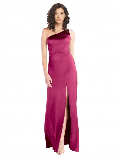 Sleek One Shoulder A-Line Long Stretch Satin Prom Dress with Spaghetti Straps Back UK Website