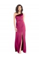 Sleek One Shoulder A-Line Long Stretch Satin Prom Dress with Spaghetti Straps Back UK Website