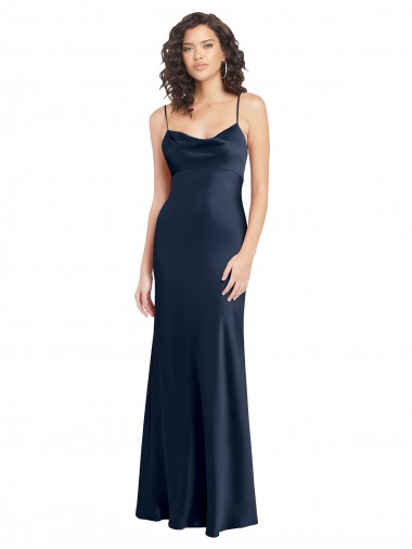 Cowl Neck Long Empire Waist Stretch Satin Prom Dress with Open Back UK Website