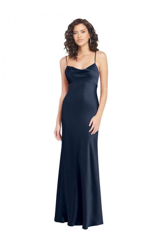 Cowl Neck Long Empire Waist Stretch Satin Prom Dress with Open Back UK Website
