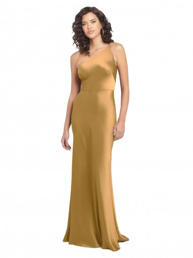 One Shoulder Long Floor Length Stretch Satin Slip Prom Dress UK Website