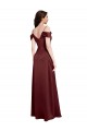 Draped Off the Shoulder Sleeves Slim A-Line Stretch Satin Prom Dress with Side Slit UK Website