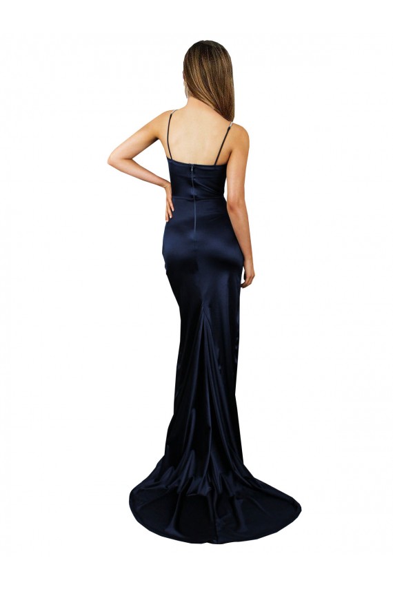 Pleated Sash Skirt Long Stretch Satin Prom Dress with High Slit UK Website