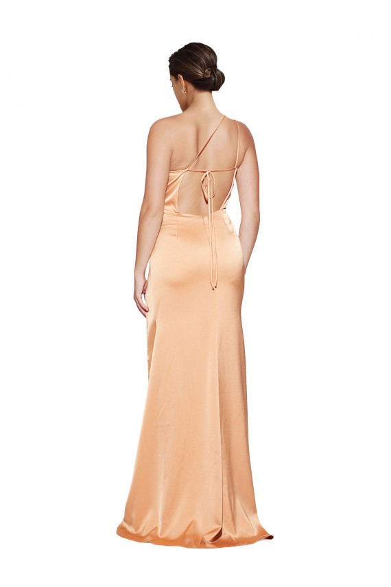 One Shoulder Ruched Stretch Satin Prom Dress with Thigh High Split UK Website