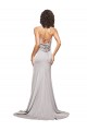 High Neck Low Back Long Full Length Stretch Satin Prom Dress UK Website