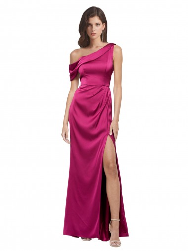 Off the Shoulder Short Sleeves Stretch Satin Prom Dress with Side Slit UK Website