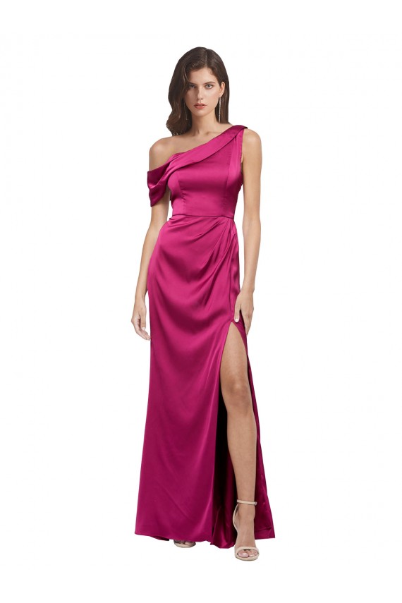 Off the Shoulder Short Sleeves Stretch Satin Prom Dress with Side Slit UK Website