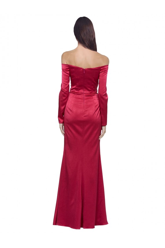 Long Sleeves Off the Shoulder Stretch Satin Prom Dress with High Side Split UK Website