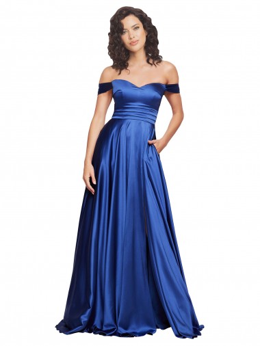 Ball Gown Off the Shoulder Sweetheart Stretch Satin Prom Dress UK Website