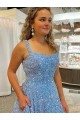 A-Line Scoop Sleeveless Long Court Train Velvet Sequin Prom Dress UK Website