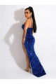 Long Sweep Train Spaghetti Straps Sleeveless Velvet Sequin Prom Dress with Slit UK Website