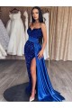 Sweetheart Sleeveless Long Sweep Train Velvet Sequin Prom Dress with Slit UK Website