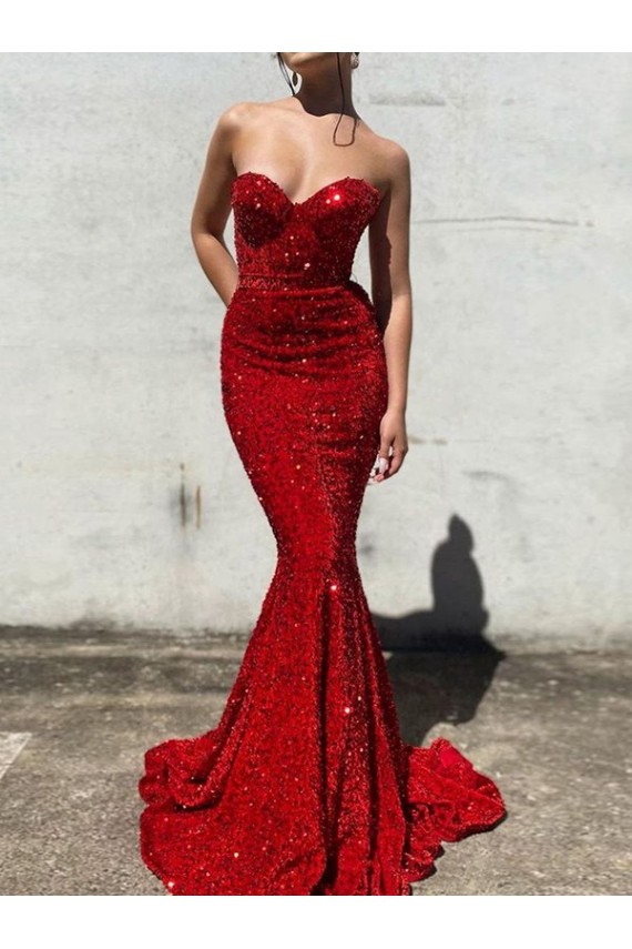 Mermaid Sweetheart Sleeveless Long Court Train Velvet Sequin Prom Dress UK Website