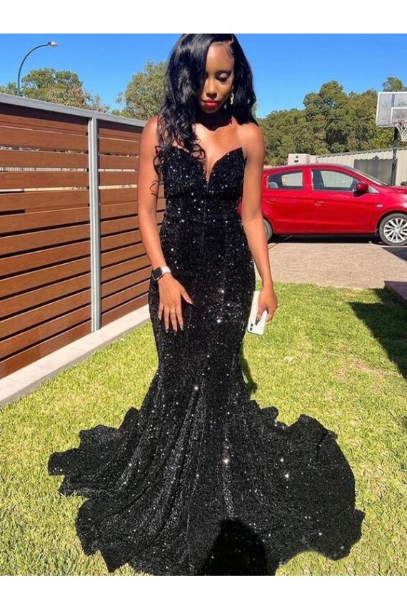 Mermaid Sweetheart Sleeveless Long Floor Length Velvet Sequin Prom Dress UK Website