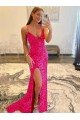 Velvet Sequin Long V-Neck Sleeveless Sweep Train Prom Dress with Slit UK Website