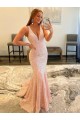 Deep V-Neck Sleeveless Long Low Back Velvet Sequin Prom Dress UK Website