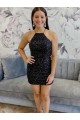 Halter Sleeveless Short Velvet Sequin Prom Dress UK Website