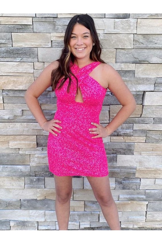 Halter Sleeveless Short Velvet Sequin Cocktail Prom Dress UK Website