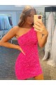 Short One Shoulder Sleeveless Velvet Sequin Prom Dress UK Website