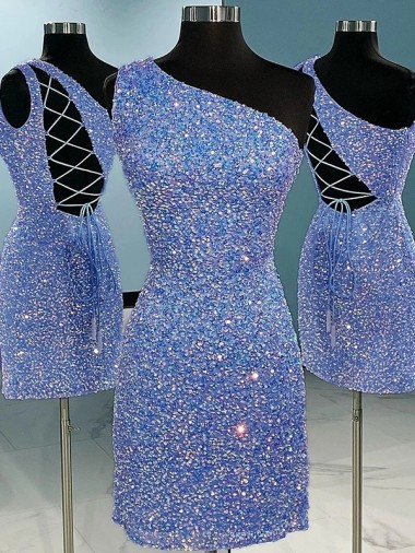 Short Velvet Sequin One Shoulder Sleeveless Prom Dress UK Website